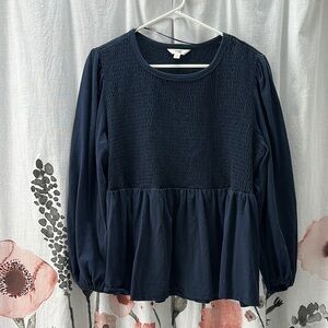 Terra & Sky Blue Peplum Top with Long Sleeves